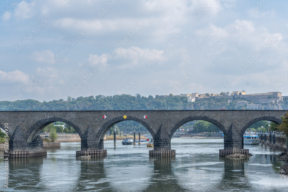 View of the historic bridge called Balduinbruecke in the german city Koblenz