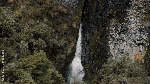 Volcanic Mountains With The Cascades In Parque Nacional Cayambe-Coca Near Papallacta, Ecuador. Static Shot