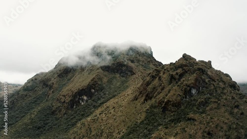 Wispy Clouds Over Andes Mountains In Cayambe Coca Reserve Hike Near Papallacta, Ecuador. Aerial Drone Shot