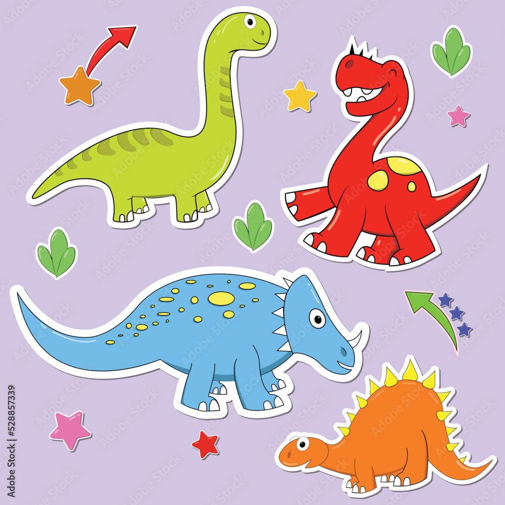 Different kinds of dinosaurs in sticker set, design illustration Different kinds of dinosaurs in sticker set, design illustration