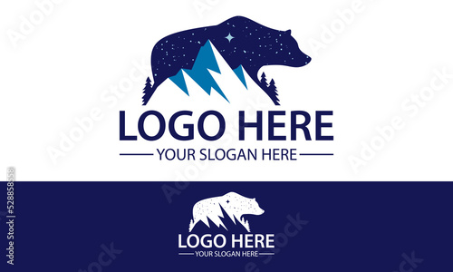 Blue Color Creative illustration blue bear mountain logo design