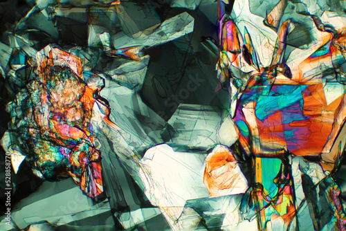 Abstract micrograph of actual methionine crystals, with polarization at 40x.