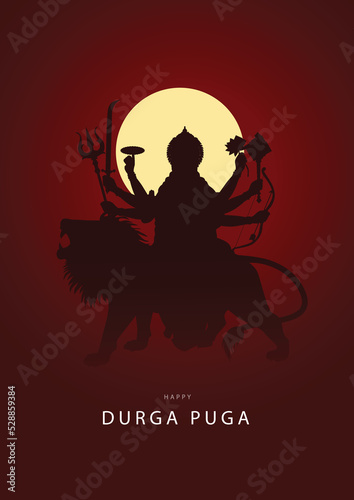 indian God durga in Happy Durga Puja Subh Navratri background. vector illustration