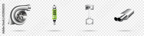 Vector illustration, car parts icons set, realistic 3d
