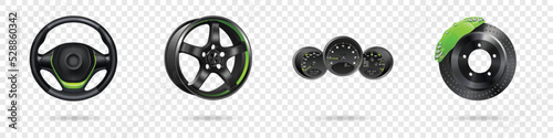 Vector illustration, car parts icons set, realistic 3d