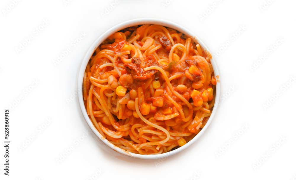 A homemade vegan pasta with vegetables. Good for any project.