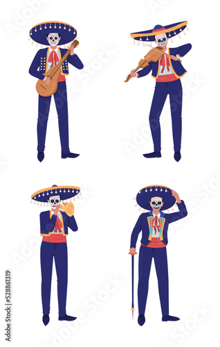 Day of dead fancy costume semi flat color vector character set. Editable figures. Full body people on white. Folklore simple cartoon style illustrations pack for web graphic design and animation
