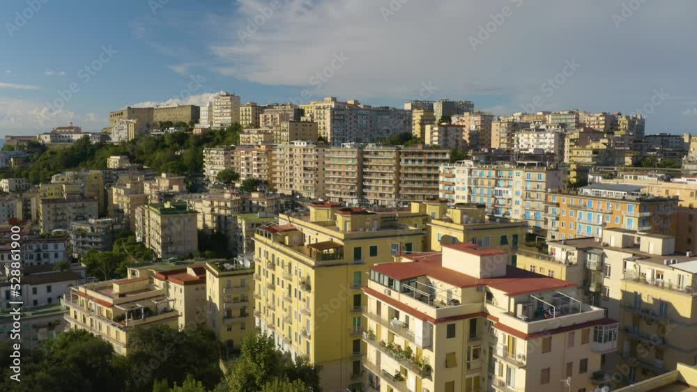 Fixed Aerial View of Colorful Apartment Buildings in Naples, Italy. Summer Day Fixed Aerial View of Colorful Apartment Buildings in Naples, Italy. Summer Day