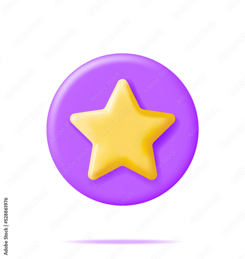 3D Glossy Yellow Star in Purple Circle Shape. Reviews Toy Round Star Realistic Render. Testimonials, Rating, Feedback, Survey, Quality and Review. Achievements or Goal. Vector Illustration 3D Glossy Yellow Star in Purple Circle Shape. Reviews Toy Round Star Realistic Render. Testimonials, Rating, Feedback, Survey, Quality and Review. Achievements or Goal. Vector Illustration