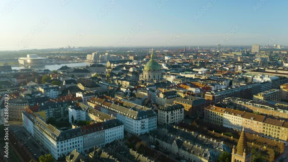 Beautiful Orbiting Drone Shot Above Frederik's Church in Copenhagen at Sunrise Beautiful Orbiting Drone Shot Above Frederik's Church in Copenhagen at Sunrise