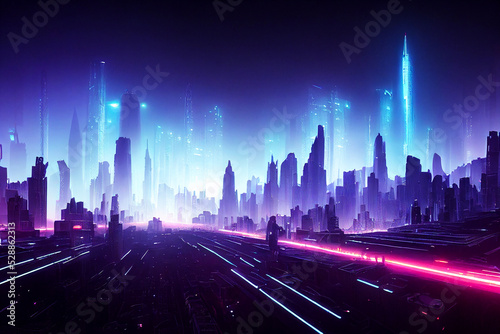 abstract background with city - cyberpunk futuristic  Generative AI