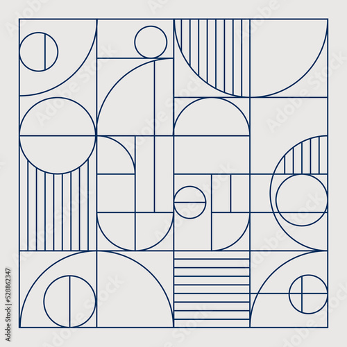 Geometric Pattern With Minimalist Mid Century Modern Blue Line Pattern Art Print For Glass And Wooden Art Work. Flat Hand Lines Drawing In Gold Color With Transparent Background. Use For Door And Wind