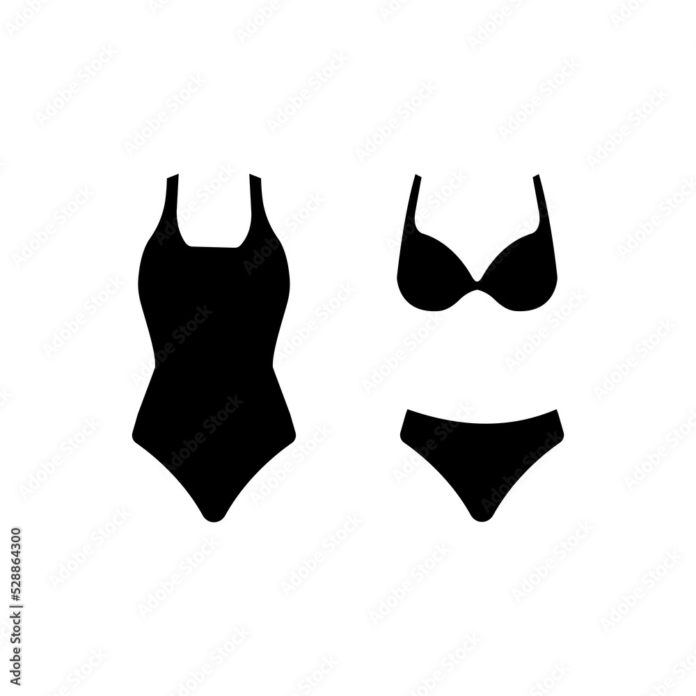 Swimsuit icon, logo isolated on white. Swimsuit icon, vector summer swimwear silhouette isolated, beauty female fashion design illustration Swimsuit icon, logo isolated on white. Swimsuit icon, vector summer swimwear silhouette isolated, beauty female fashion design illustration