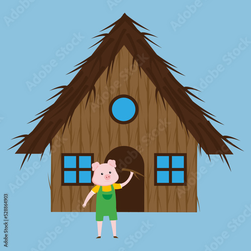 pig near a wooden house