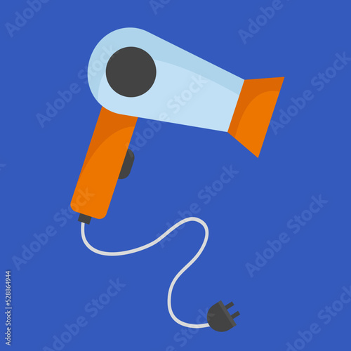 Hair dryer with cord and plug, illustration, vector