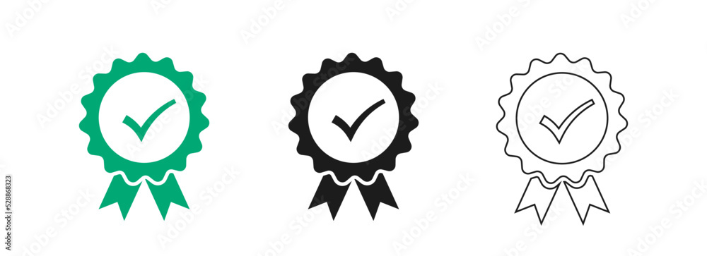 Set the company's product quality certificate is compliant, the check mark symbol represents the standard quality control. Vector illustration. Set the company's product quality certificate is compliant, the check mark symbol represents the standard quality control. Vector illustration.
