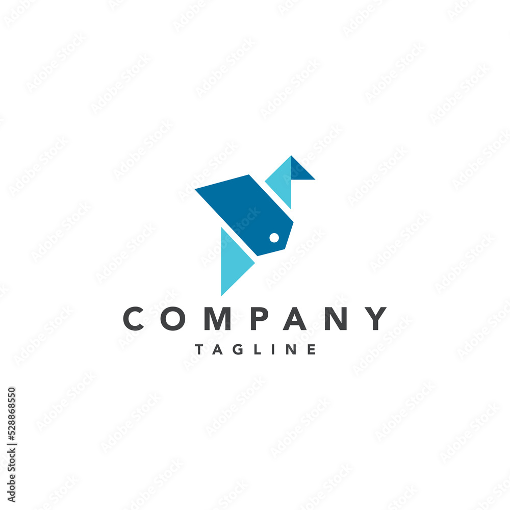 Modern abstract origami paper bird logo template with hand tag. Vector illustration. Modern abstract origami paper bird logo template with hand tag. Vector illustration.