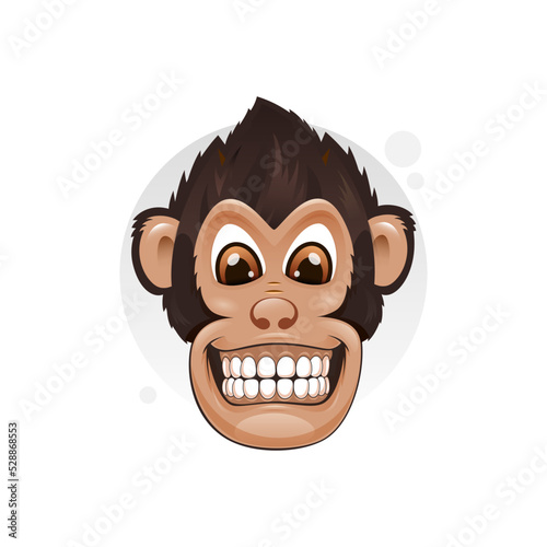 Vector illustration of funny monkey, chimpanzee head smiling, on a white background.