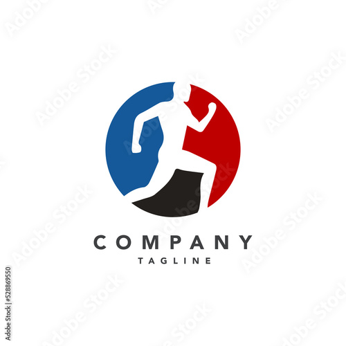 Running man negative silhouette logo designs, marathon, gym athletics, sports logo template.