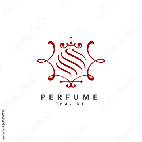 Luxury Perfume perfumery abstract logo design, Creative Symbol illustration can be used for cosmetics spray beauty fragrance business.
