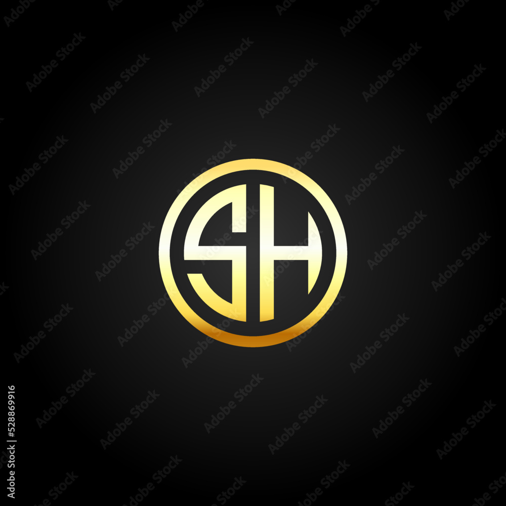 SH in circle, elegant golden colour logo in black background vector logo template SH in circle, elegant golden colour logo in black background vector logo template
