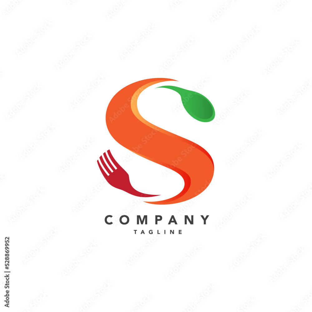 Letter Initial S Symbol with Fork and Spoon for Food Restaurant logo icon design template. Vector design.