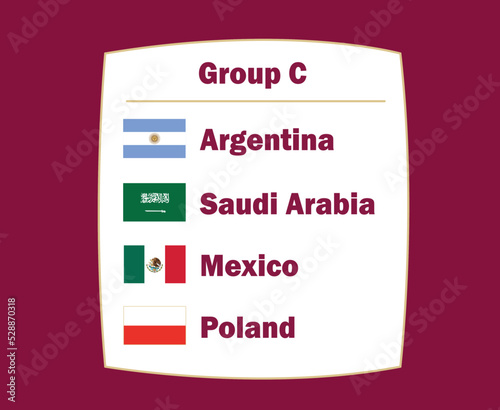 Argentina Poland Mexico And Saudi Arabia Emblem Flag Countries Group C Symbol Design football Final Vector Football Teams Illustration