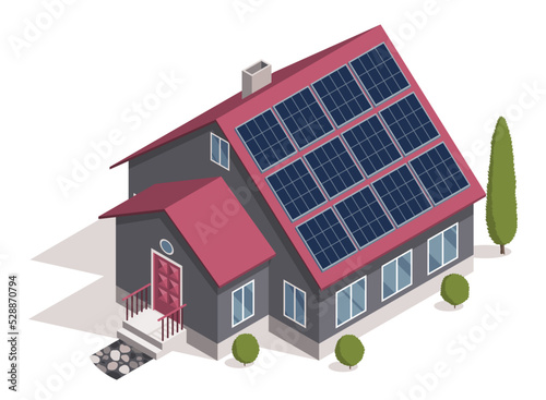 Solar cell installed. Ecology energy saving concept for free energy. Smart home system for new home