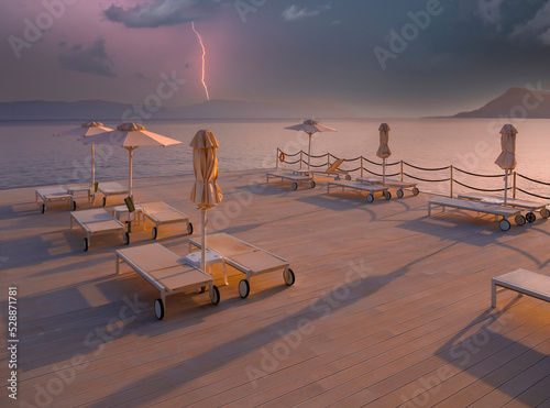 Lightning storm at Greek spa resort with hot springs of Loutra Edipsou on island Evia (Euboea) in Greece photo