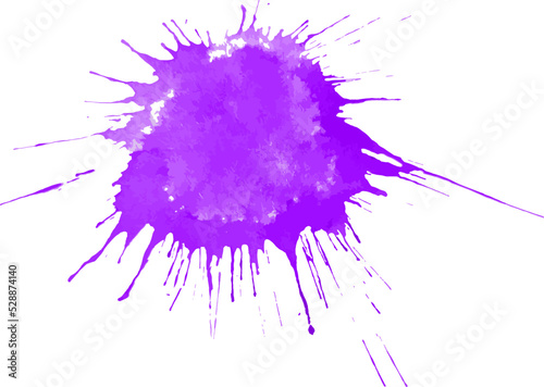 Violet Ink drop on white background. Round, ragged inkblot