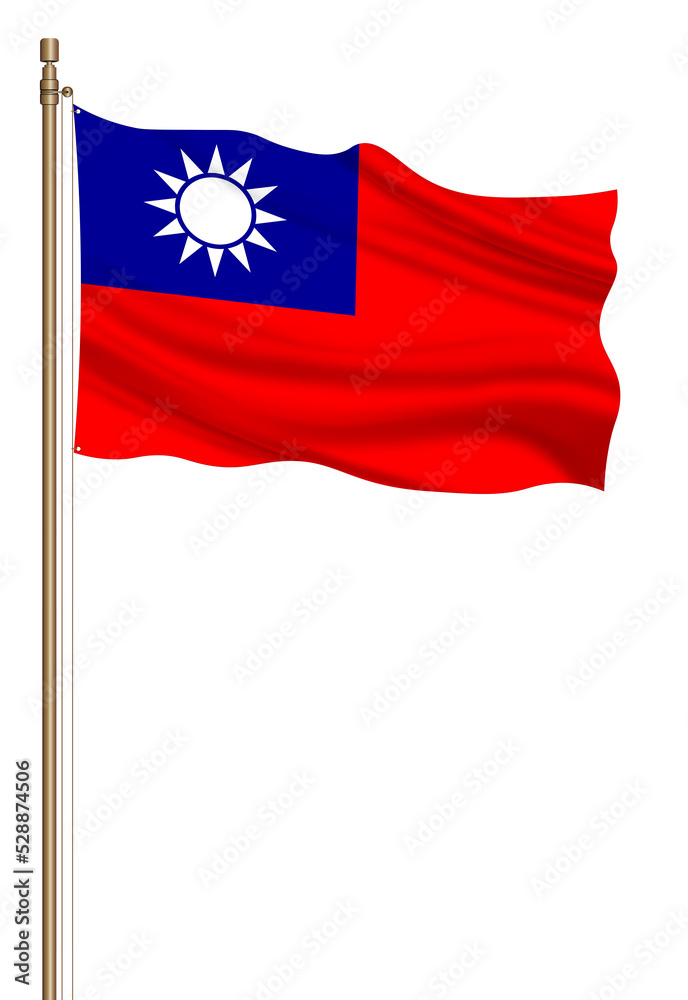 3D Flag of Republic of China on a pillar blown away isolated on a white background. 3D Flag of Republic of China on a pillar blown away isolated on a white background.