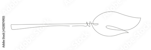 Witch broom single line illustration. Broomstick line art vector clipart. Outline halloween element.