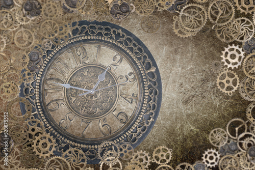 steampunk clock wear backdrop brown grunge