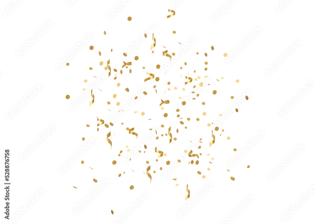 Golden glitter confetti on transparent background. Shiny particles. Party, Merry Christmas, Happy New year decoration. 3D rendering.