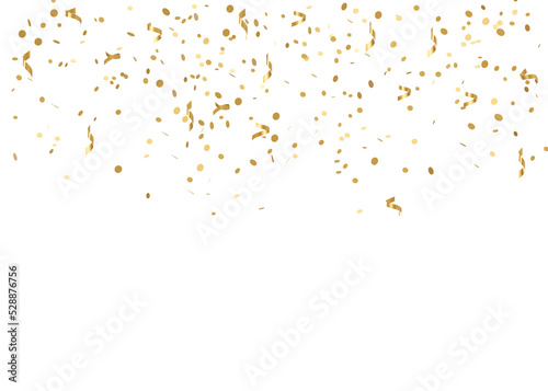 Falling golden glitter confetti on transparent background. Shiny particles. Party  Merry Christmas  Happy New year decoration. 3D rendering.