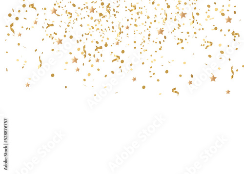 Falling golden glitter confetti on transparent background. Shiny particles. Party, Merry Christmas, Happy New year decoration. 3D rendering.