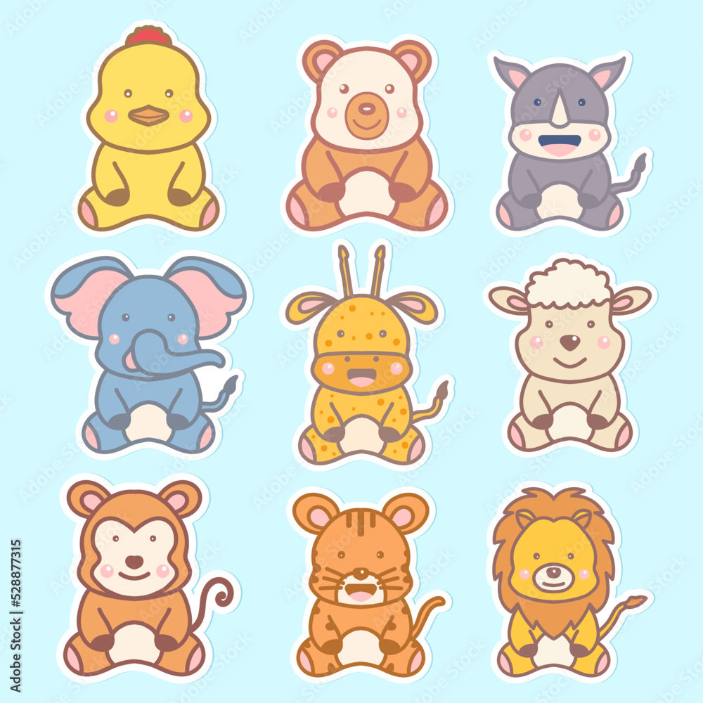 Fototapeta premium cute animal illustration flat sticker with bright color.