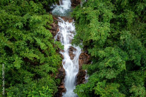 beautiful nature landscape krating waterfall in the rainy season and refreshing greenery forest in the national park of khoa khitchakut chanthaburi province thailand. aerial view