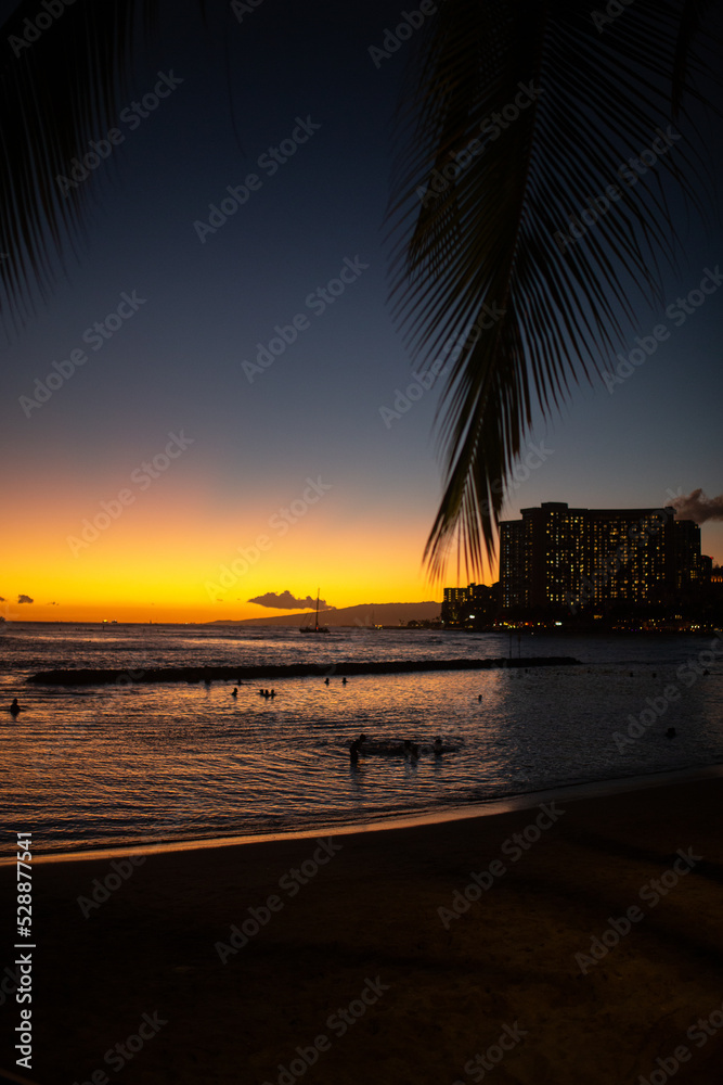 Sunset Waikiki Beach Oahu Hawaii 