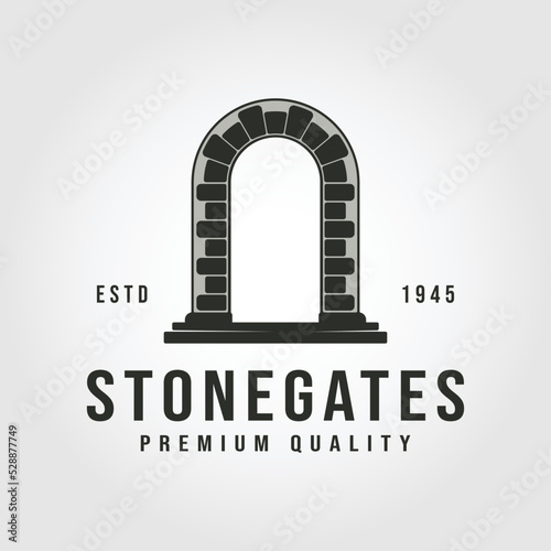 stone gate logo design vector template. retro gate symbol