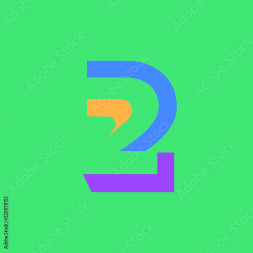 Number 2 in a modular font style, with a sharp, bold, masculine style, but fun and colorful. Perfect for personal brand logos, abbreviations, titles, etc.