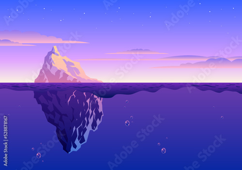 Beautiful Sunset Iceberg Landscape Illustration