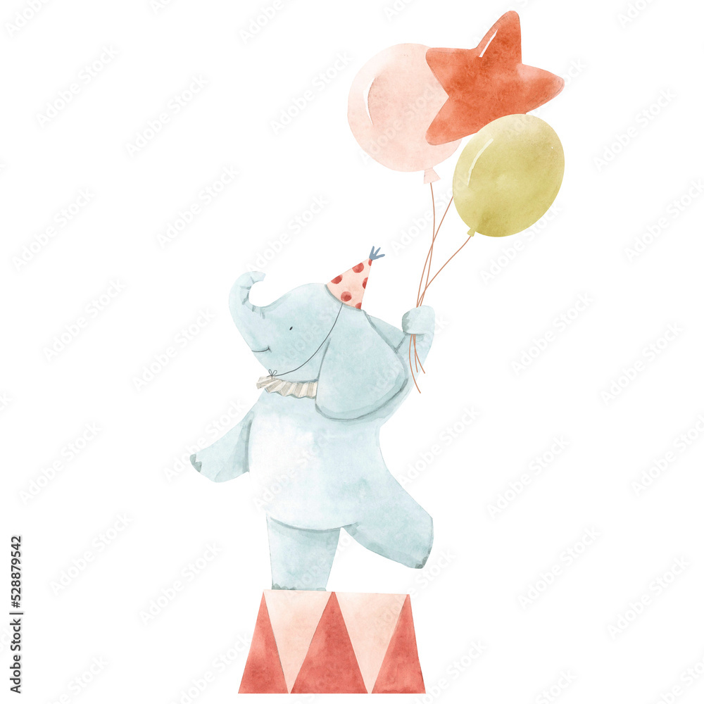 Beautiful children illustration with cute watercolor hand drawn circus ...
