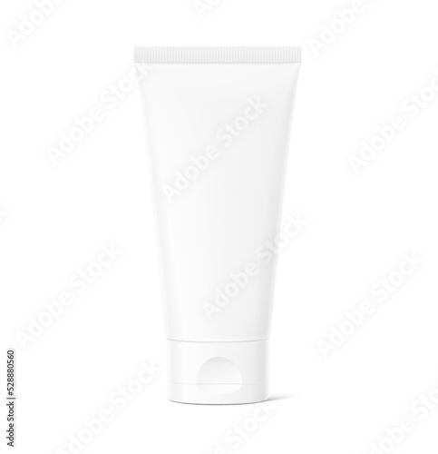 Realistic plastic tube mockup with flip top cap. Vector illustration isolated on white background. Can be use for your design, advertising, promo and etc. EPS10.	
