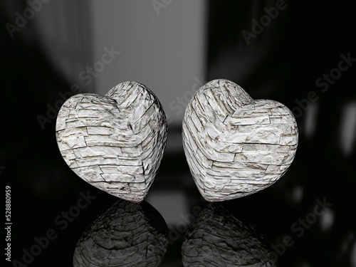 3D STONE HEARTS BLACK WHITE WALLPAPER