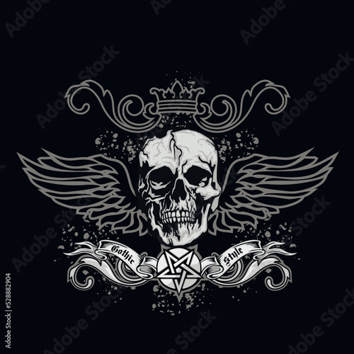 Fototapeta Naklejka Na Ścianę i Meble -  Gothic sign with skull, grunge vintage design t shirts