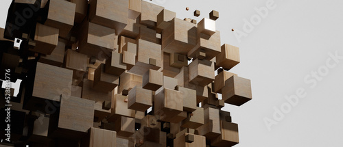 Block Of Wood Pixel Style Concept Abstract Design. Cube Textures Set For Computer Games. In White Background. 3 Render Illustration