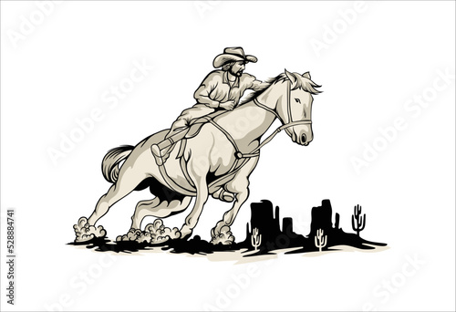 cowboy with a horse in desert illustration