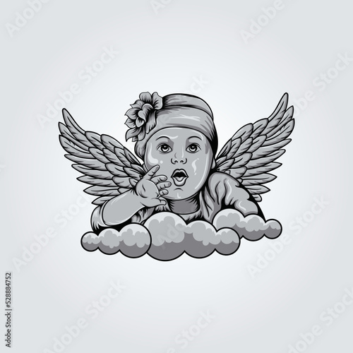 cute baby angel on clouds illustration