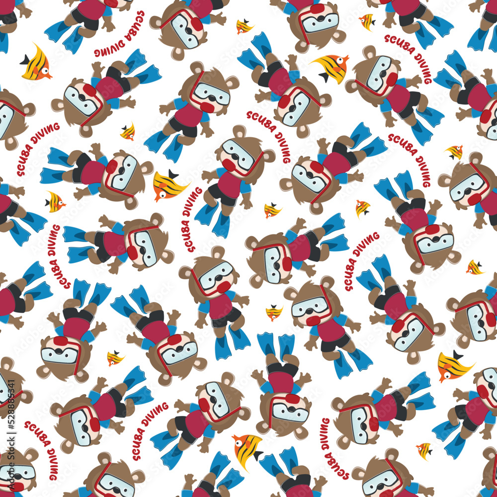 Obraz premium Seamless pattern texture with little fox swim in underwater. For fabric textile, nursery, baby clothes, background, textile, wrapping paper and other decoration.